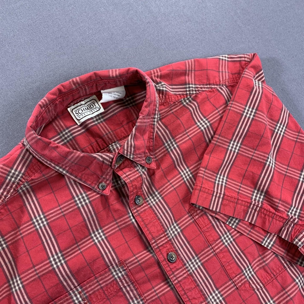 C.E.‎ Schmidt Workwear Shirt Men LG Red Tartan Plaid Short Sleeve Button Down